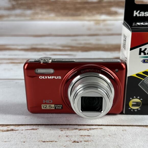 Olympus VR-320 14.0MP Digital Camera Red w/ Battery & Charge Pixel Spot Issue - Picture 2 of 7